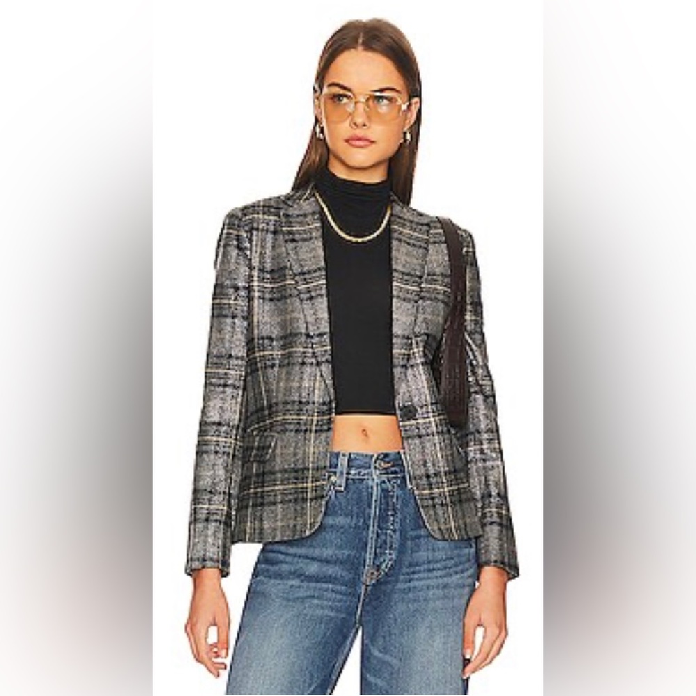 L’Agence Diana Skinny Lapel Blazer, Metallic Gray, Size 10